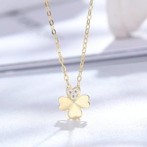 14K Gold Four Leaf Clover Necklace, Charm Clover Pendant Necklace, Gift for Her